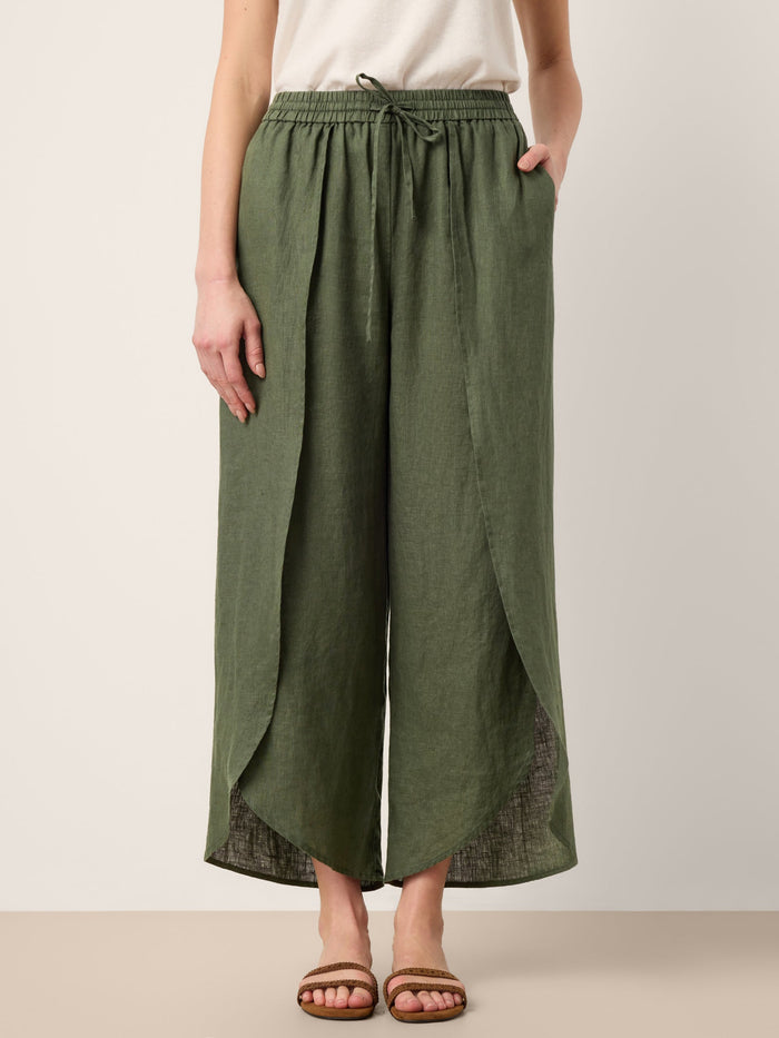 100% Linen Layered Slit Wide-Leg Drawstring Pants PEREGRINE LINTICO