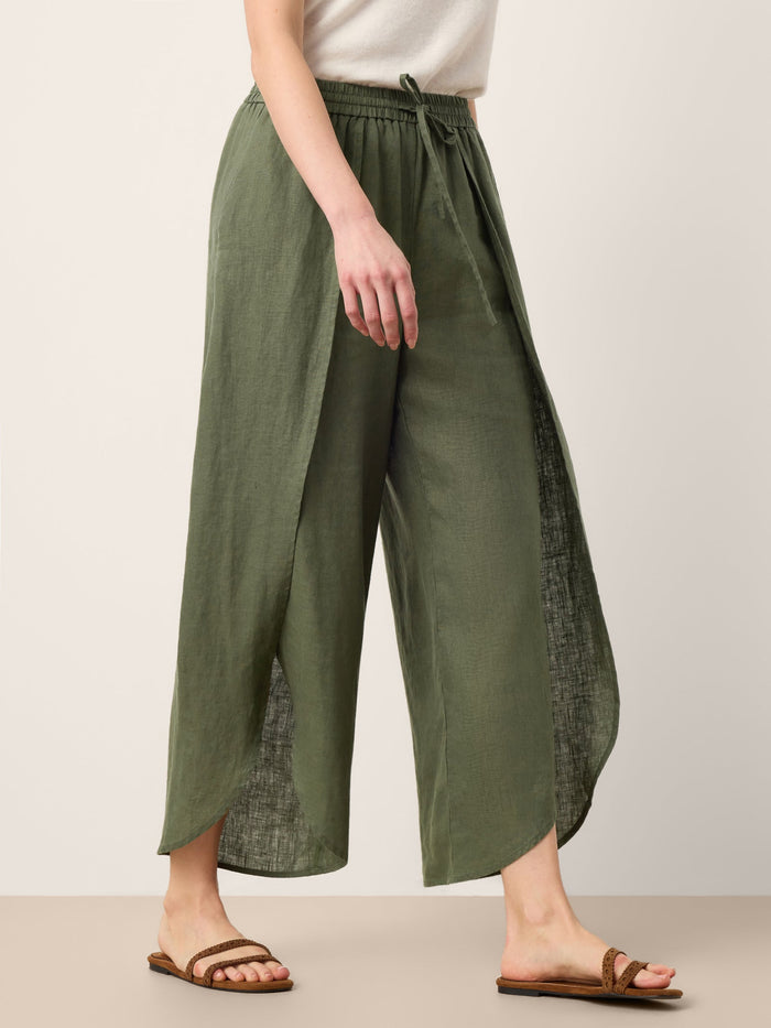 100% Linen Layered Slit Wide-Leg Drawstring Pants PEREGRINE LINTICO