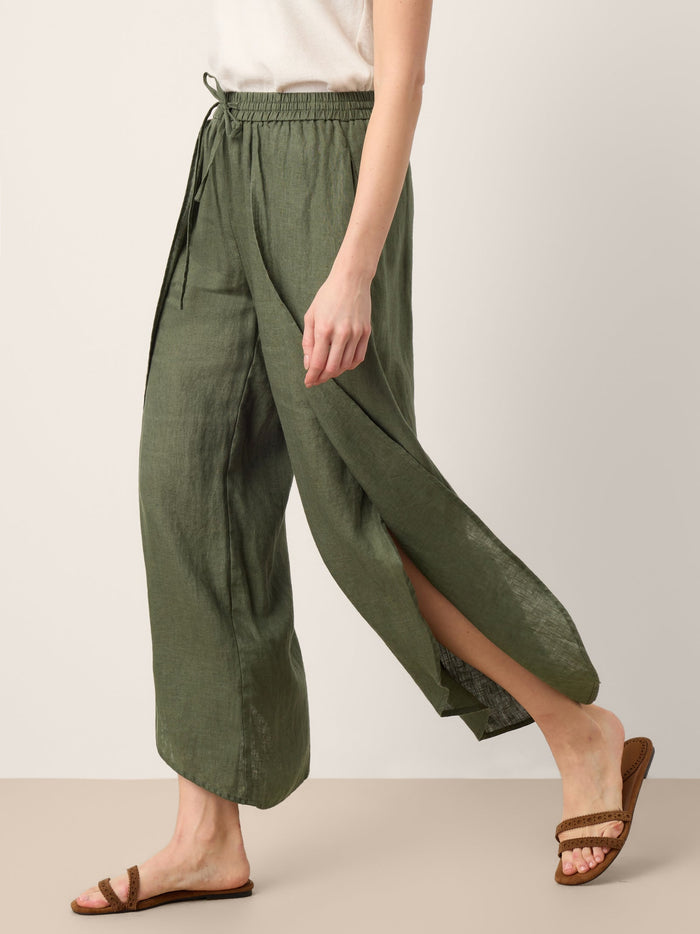 100% Linen Layered Slit Wide-Leg Drawstring Pants PEREGRINE LINTICO
