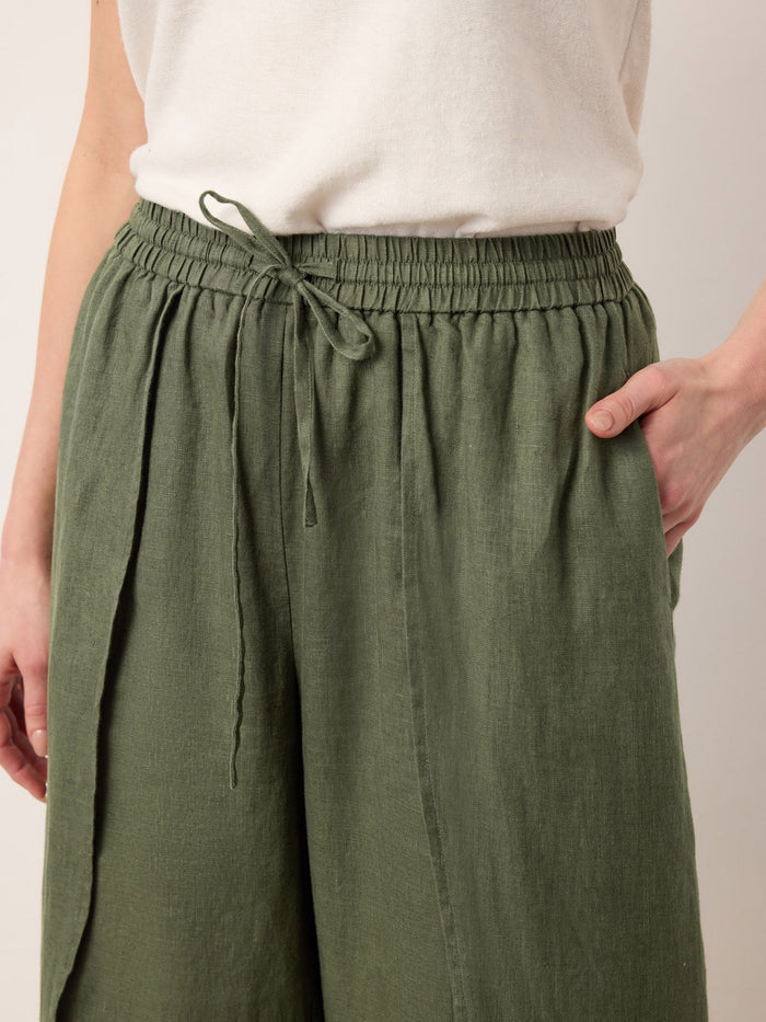 100% Linen Layered Slit Wide-Leg Drawstring Pants PEREGRINE LINTICO