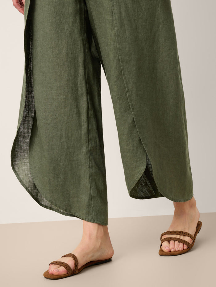100% Linen Layered Slit Wide-Leg Drawstring Pants PEREGRINE LINTICO