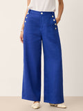 100% Linen Shell Button Elasticated Back Wide-Leg Pants IONE LINTICO