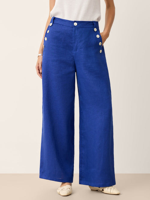 100% Linen Shell Button Elasticated Back Wide-Leg Pants IONE LINTICO