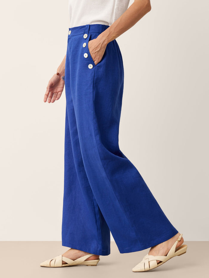 100% Linen Shell Button Elasticated Back Wide-Leg Pants IONE LINTICO