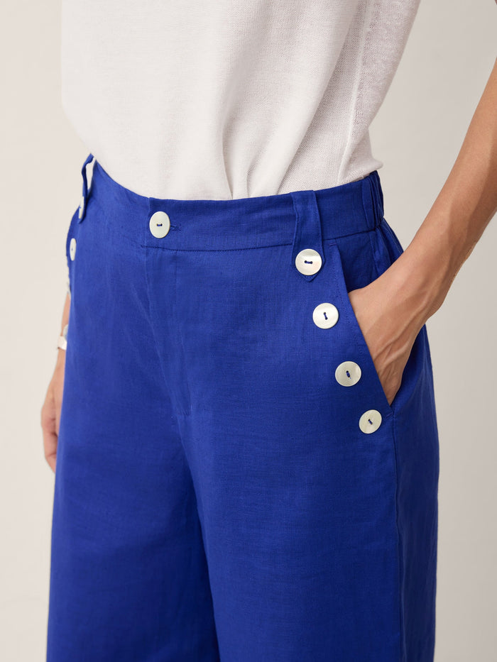 100% Linen Shell Button Elasticated Back Wide-Leg Pants IONE LINTICO