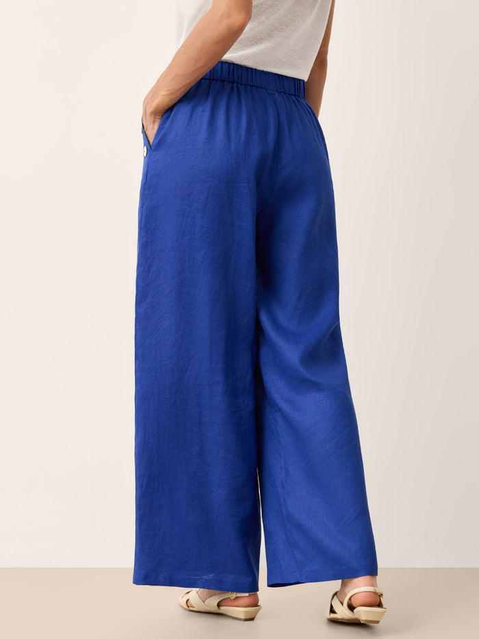 100% Linen Shell Button Elasticated Back Wide-Leg Pants IONE LINTICO