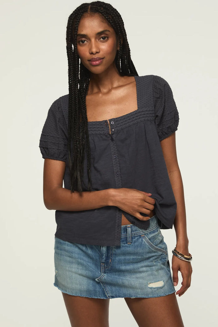 [147172-300] WOMENS LUCKY BRAND SHORT SLEEVE SQUARE NECK TOP - INDIA INK rubbersoled