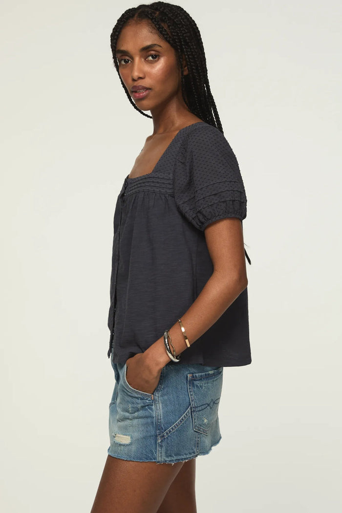[147172-300] WOMENS LUCKY BRAND SHORT SLEEVE SQUARE NECK TOP - INDIA INK rubbersoled