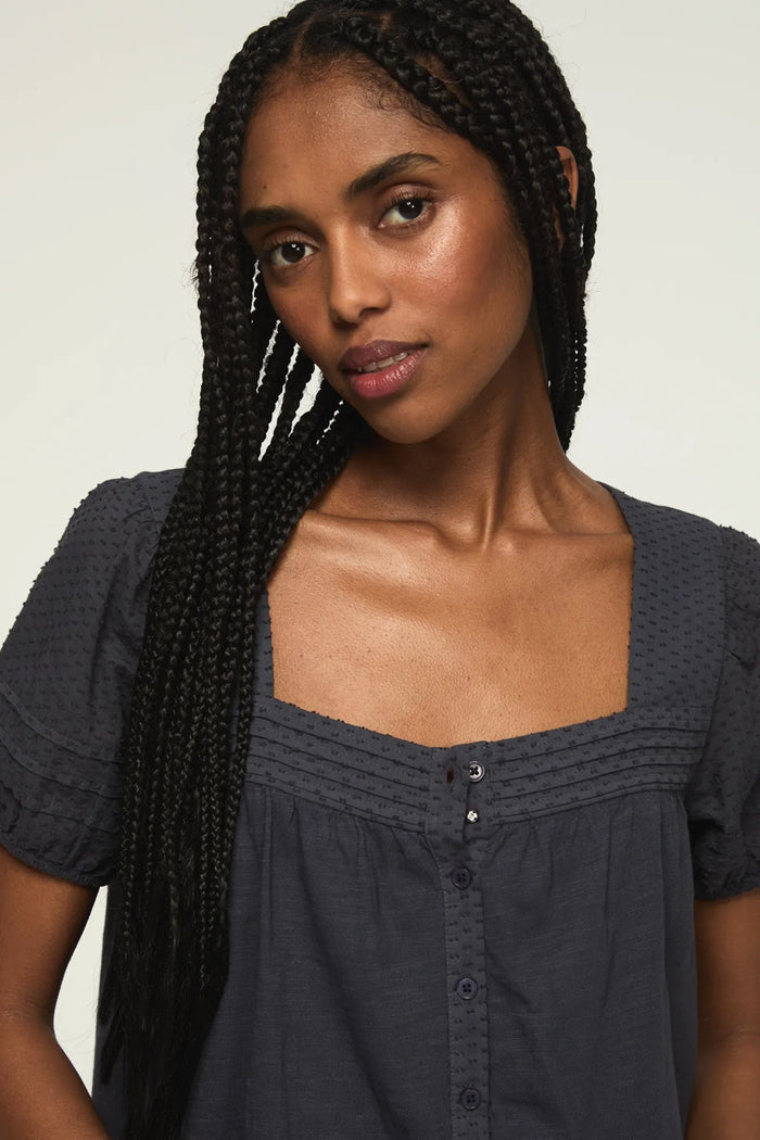 [147172-300] WOMENS LUCKY BRAND SHORT SLEEVE SQUARE NECK TOP - INDIA INK rubbersoled
