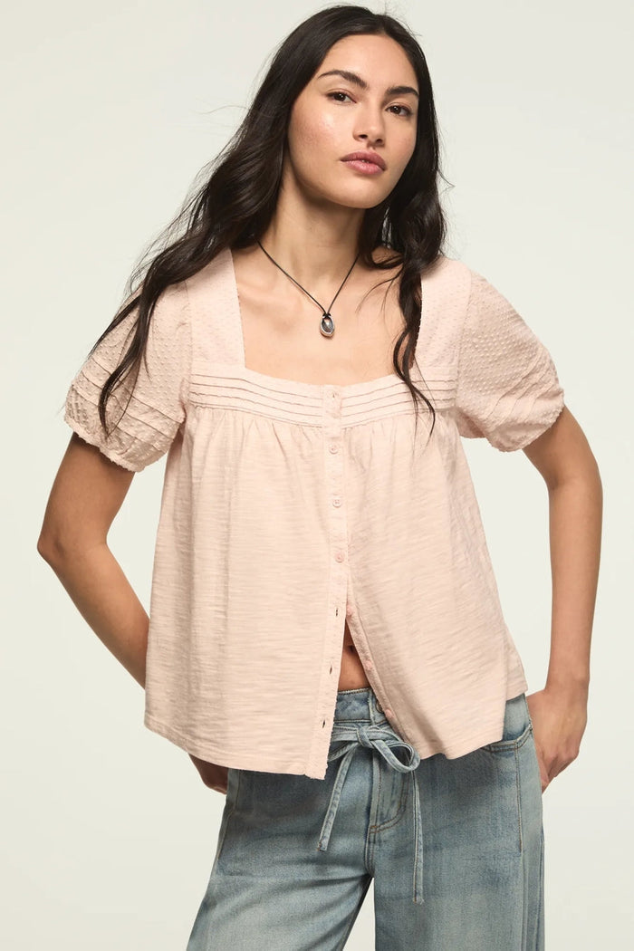 [147172-680] WOMENS LUCKY BRAND SHORT SLEEVE SQUARE NECK TOP - SEPIA ROSE rubbersoled