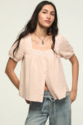 [147172-680] WOMENS LUCKY BRAND SHORT SLEEVE SQUARE NECK TOP - SEPIA ROSE rubbersoled