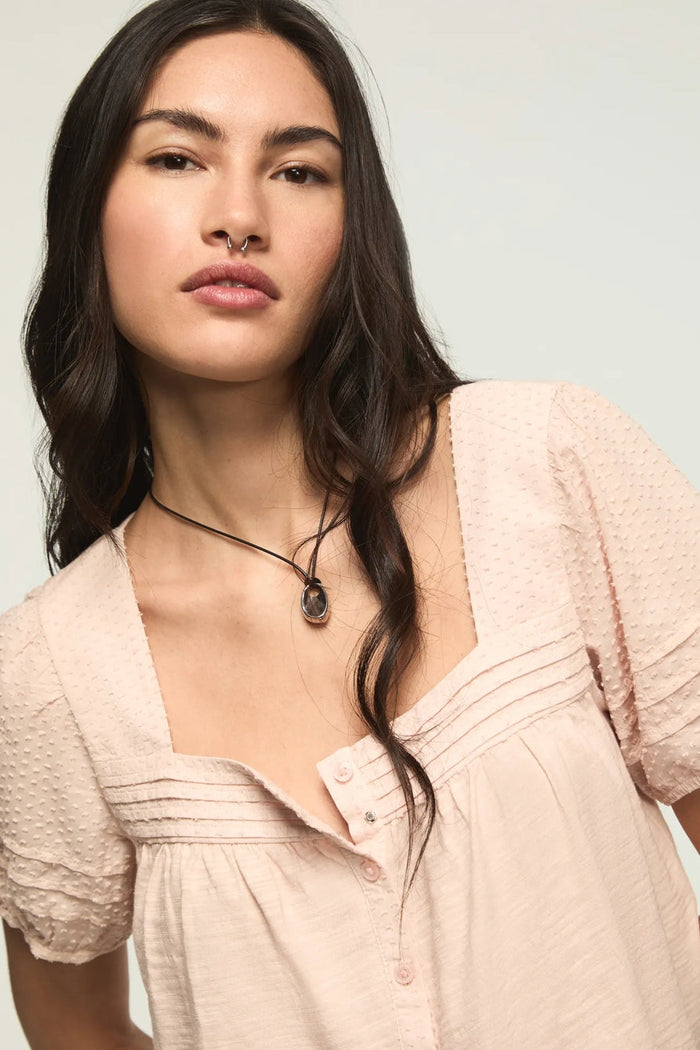 [147172-680] WOMENS LUCKY BRAND SHORT SLEEVE SQUARE NECK TOP - SEPIA ROSE rubbersoled