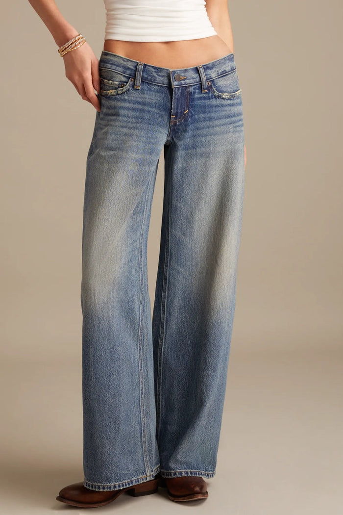 [150926-420] WOMENS LUCKY BRAND SUPER LOW RISE ULTRA WIDE - GET LOW WASH rubbersoled