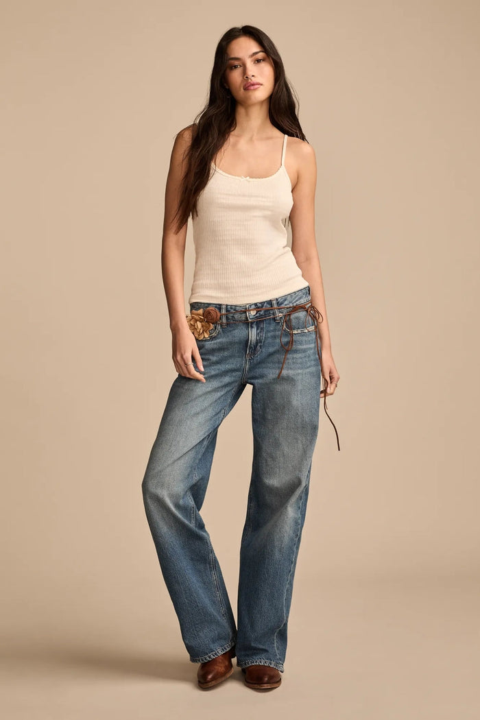 [151245-420] WOMENS LUCKY BRAND BAGGY WIDE LEG - TIMELESS COBALT WASH rubbersoled