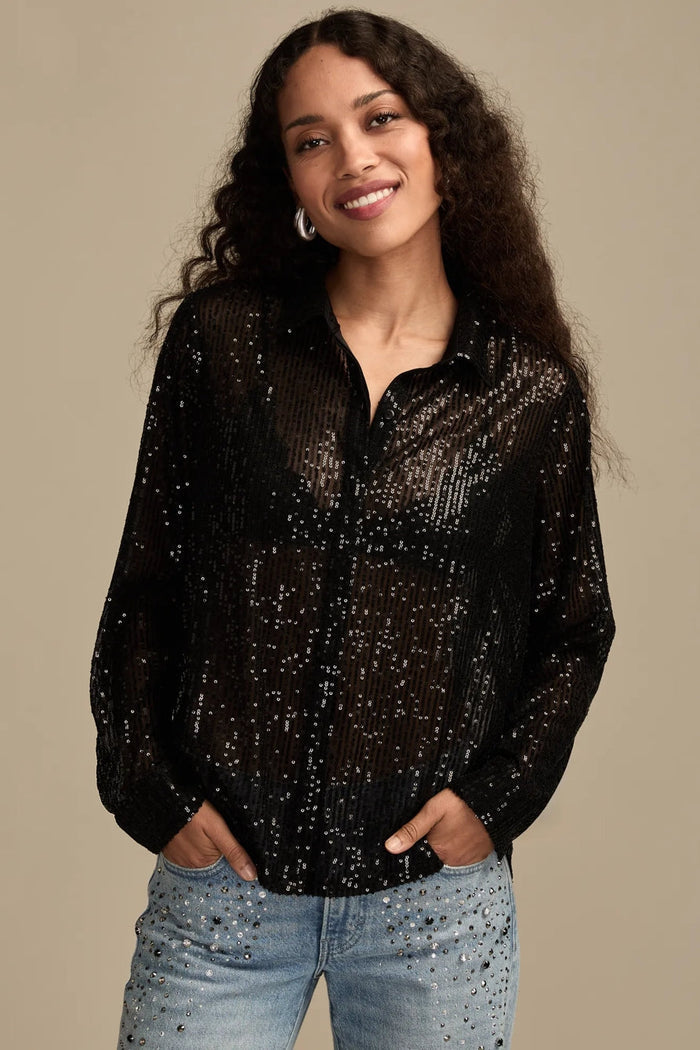 [154481-001] WOMENS LUCKY BRAND SEQUIN BUTTONDOWN SHIRT - CAVIAR rubbersoled