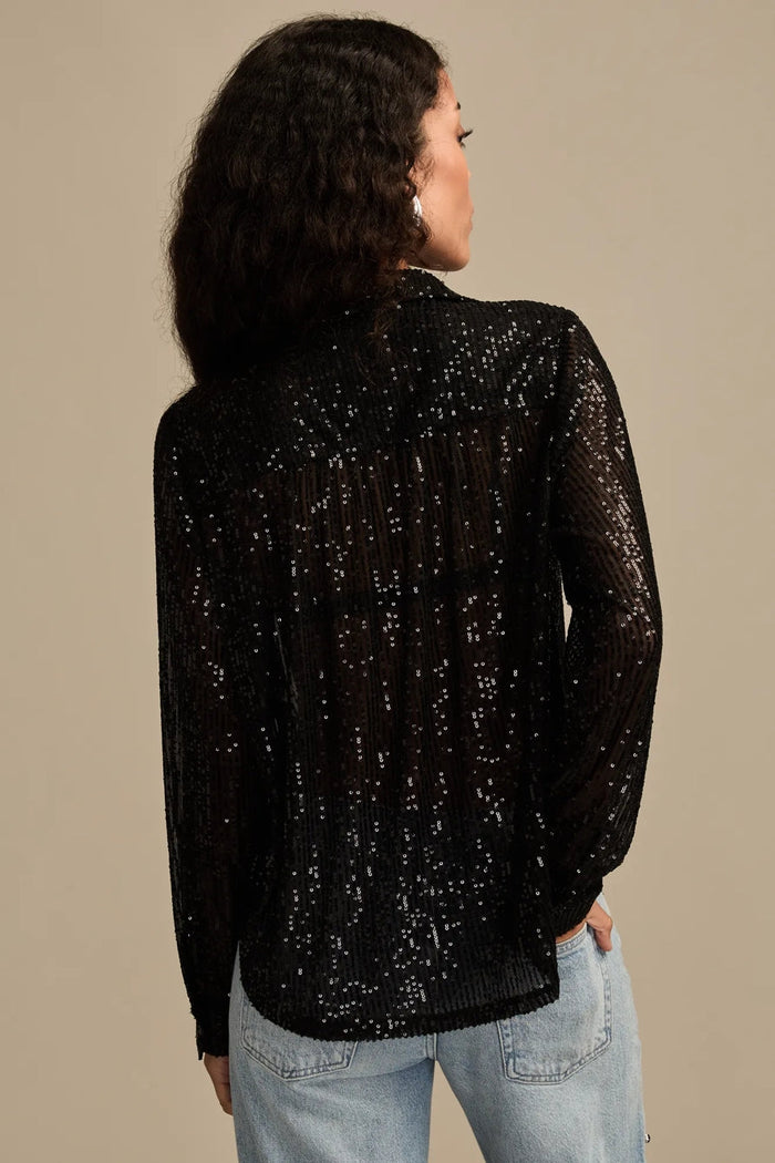 [154481-001] WOMENS LUCKY BRAND SEQUIN BUTTONDOWN SHIRT - CAVIAR rubbersoled