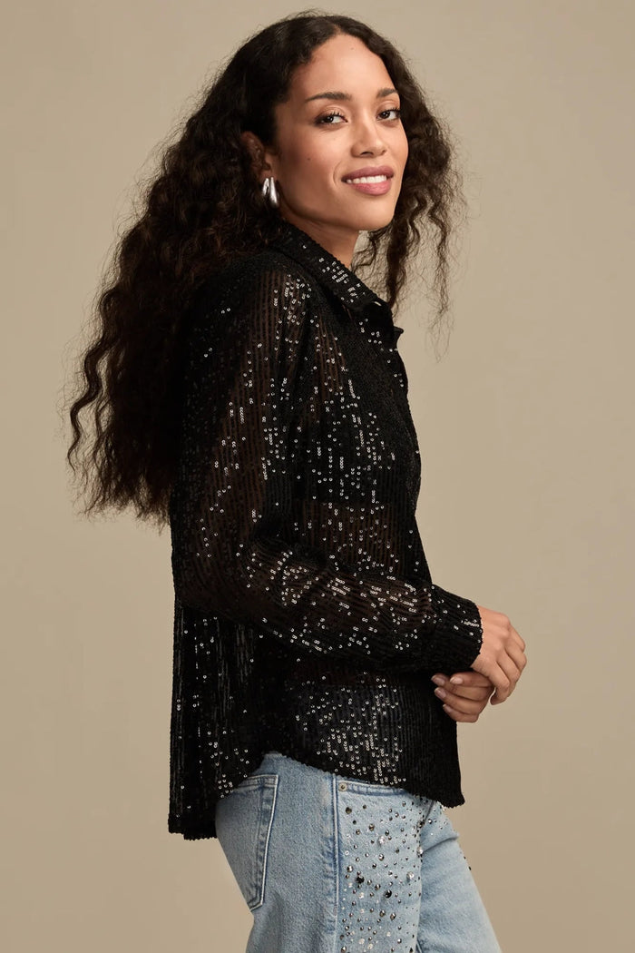[154481-001] WOMENS LUCKY BRAND SEQUIN BUTTONDOWN SHIRT - CAVIAR rubbersoled