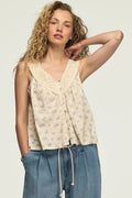 [157876-100] WOMENS LUCKY BRAND LACE YOKE V NECK TOP - CREAM FLORAL rubbersoled