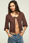 [157942-200] WOMENS LUCKY BRAND FESTIVAL CUTWORK FLYAWAY BLOUSE - FRENCH ROAST rubbersoled