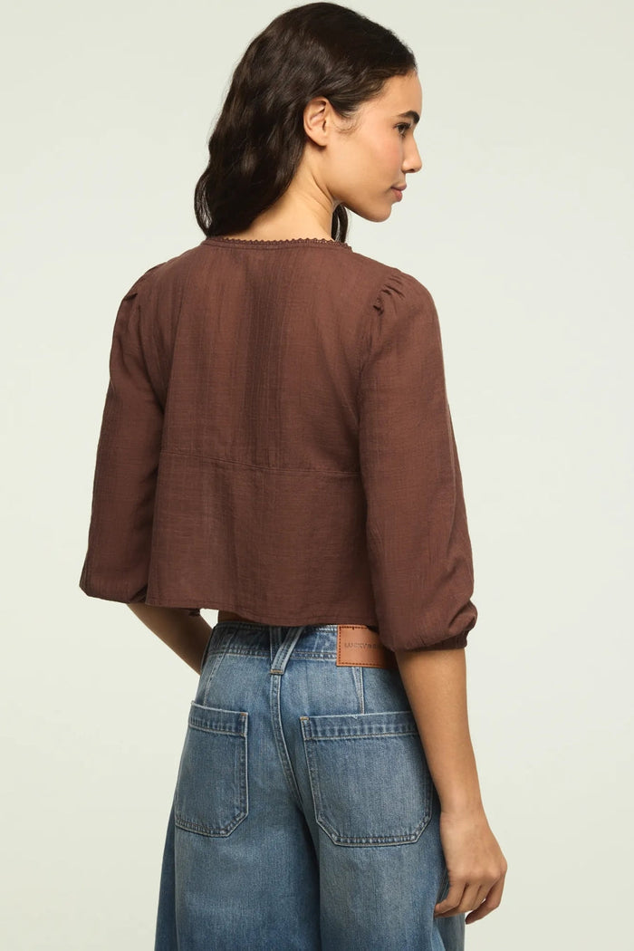 [157942-200] WOMENS LUCKY BRAND FESTIVAL CUTWORK FLYAWAY BLOUSE - FRENCH ROAST rubbersoled