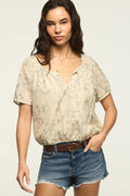 [157946-340] WOMENS LUCKY BRAND SHORT SLEEVE BUBBLE TOP - GREEN FLORAL rubbersoled