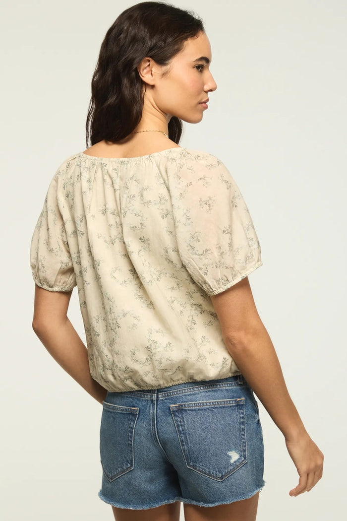[157946-340] WOMENS LUCKY BRAND SHORT SLEEVE BUBBLE TOP - GREEN FLORAL rubbersoled