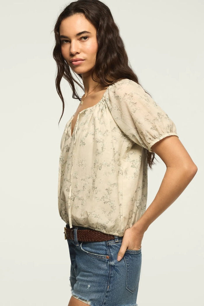 [157946-340] WOMENS LUCKY BRAND SHORT SLEEVE BUBBLE TOP - GREEN FLORAL rubbersoled
