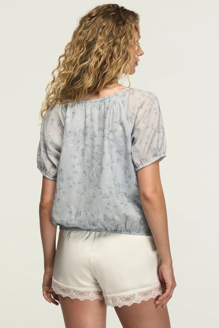 [157946-420] WOMENS LUCKY BRAND SHORT SLEEVE BUBBLE TOP - BLUE FLORAL rubbersoled