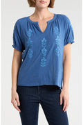 [159552-400] WOMENS LUCKY BRAND EMB NOTCH NECK - TRUE NAVY rubbersoled