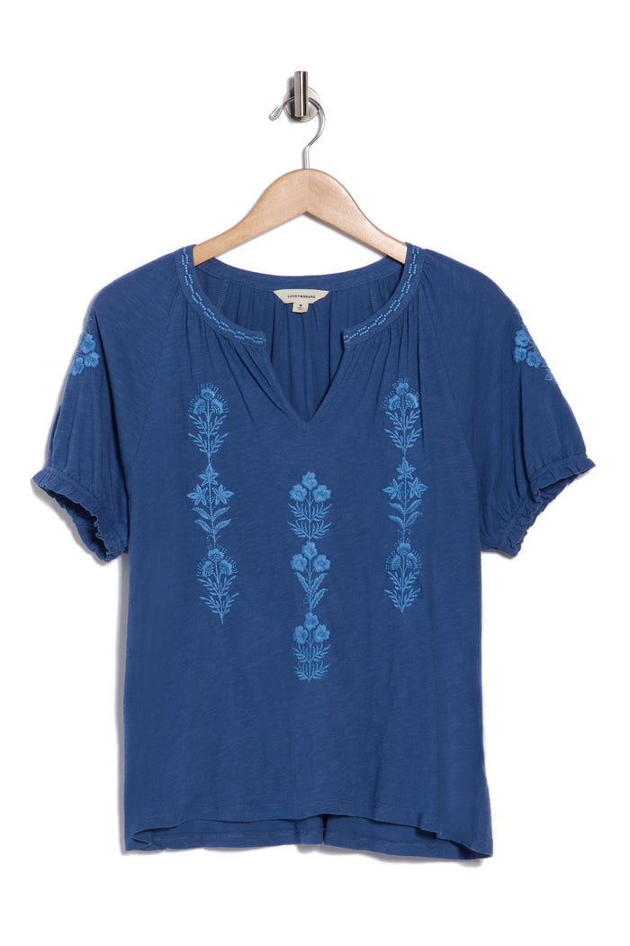 [159552-400] WOMENS LUCKY BRAND EMB NOTCH NECK - TRUE NAVY rubbersoled