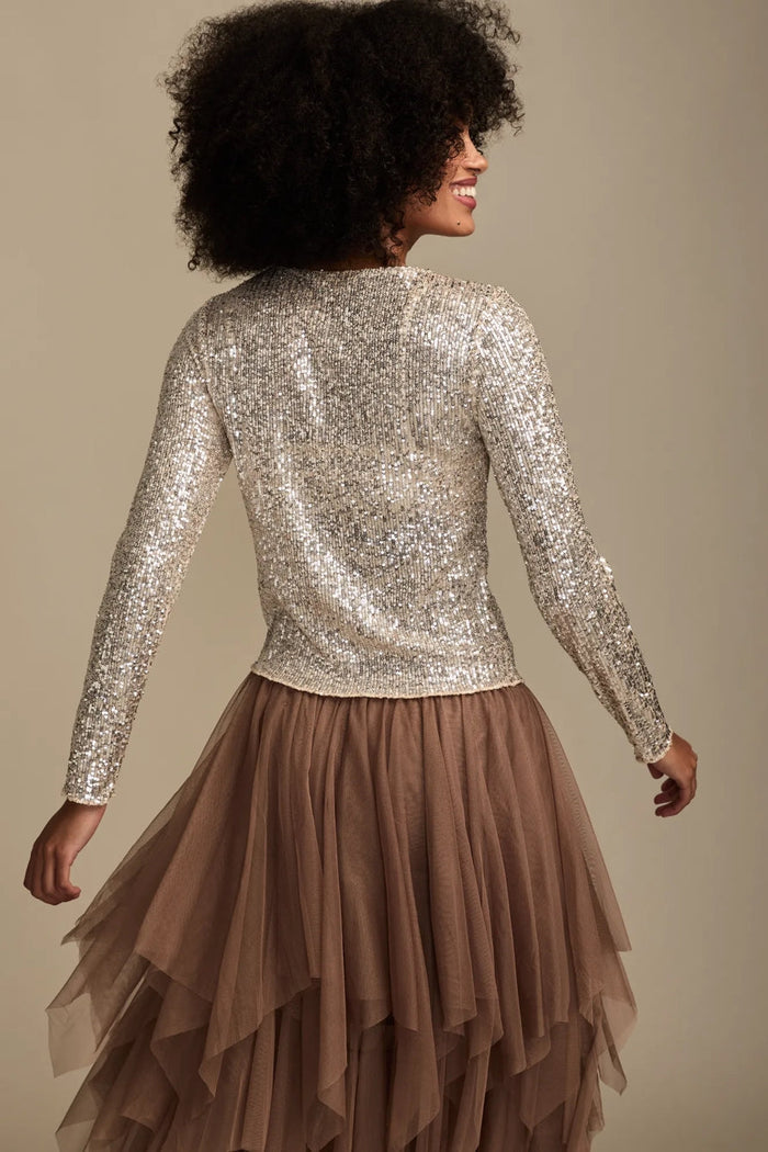 [160248-680] WOMENS LUCKY BRAND SEQUIN LONG SLEEVE TOP - CHAMPAGNE SEQUIN rubbersoled