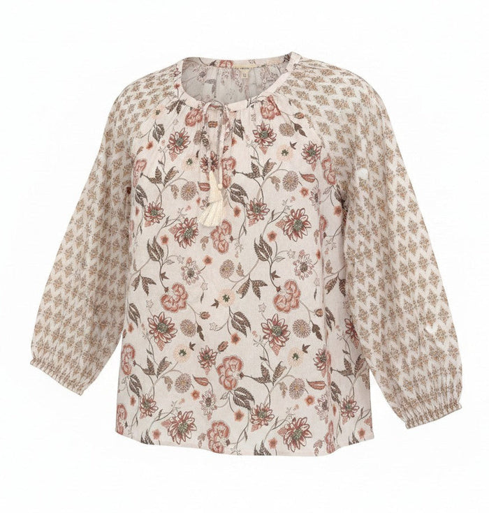 [161655-690] WOMENS LUCKY BRAND NOTCH NECK BLOUSE - PINK MULTI rubbersoled