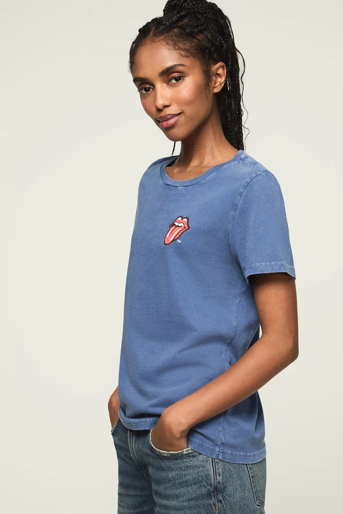 [163121-410] WOMENS LUCKY BRAND ROLLING STONES PATCH CLASSIC CREW - TRUE NAVY rubbersoled