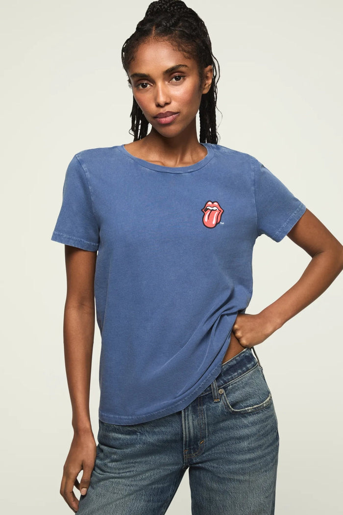 [163121-410] WOMENS LUCKY BRAND ROLLING STONES PATCH CLASSIC CREW - TRUE NAVY rubbersoled