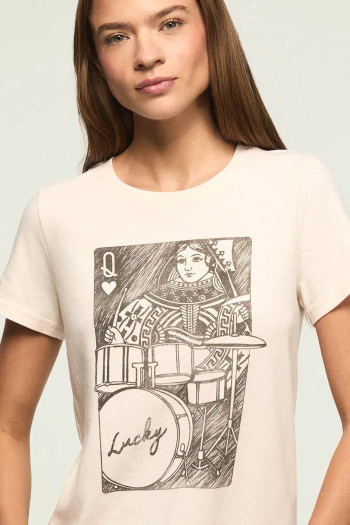 [163158-100] WOMENS LUCKY BRAND DRUMMER QUEEN CLASSIC CREW - VANILLA CREAM rubbersoled