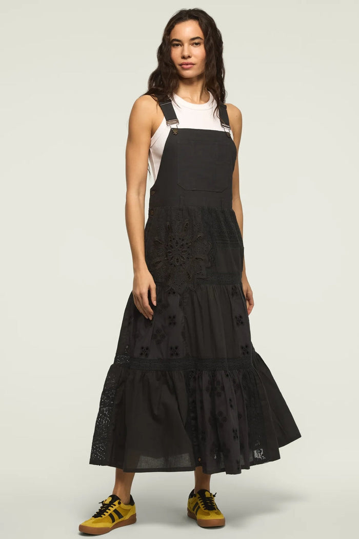 [167315-001] WOMENS LUCKY BRAND CUTWORK OVERALL MAXI DRESS - RAVEN rubbersoled