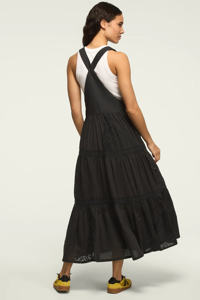 [167315-001] WOMENS LUCKY BRAND CUTWORK OVERALL MAXI DRESS - RAVEN rubbersoled