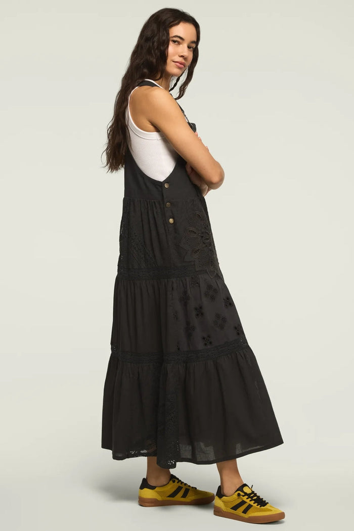 [167315-001] WOMENS LUCKY BRAND CUTWORK OVERALL MAXI DRESS - RAVEN rubbersoled