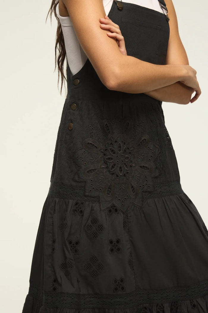 [167315-001] WOMENS LUCKY BRAND CUTWORK OVERALL MAXI DRESS - RAVEN rubbersoled