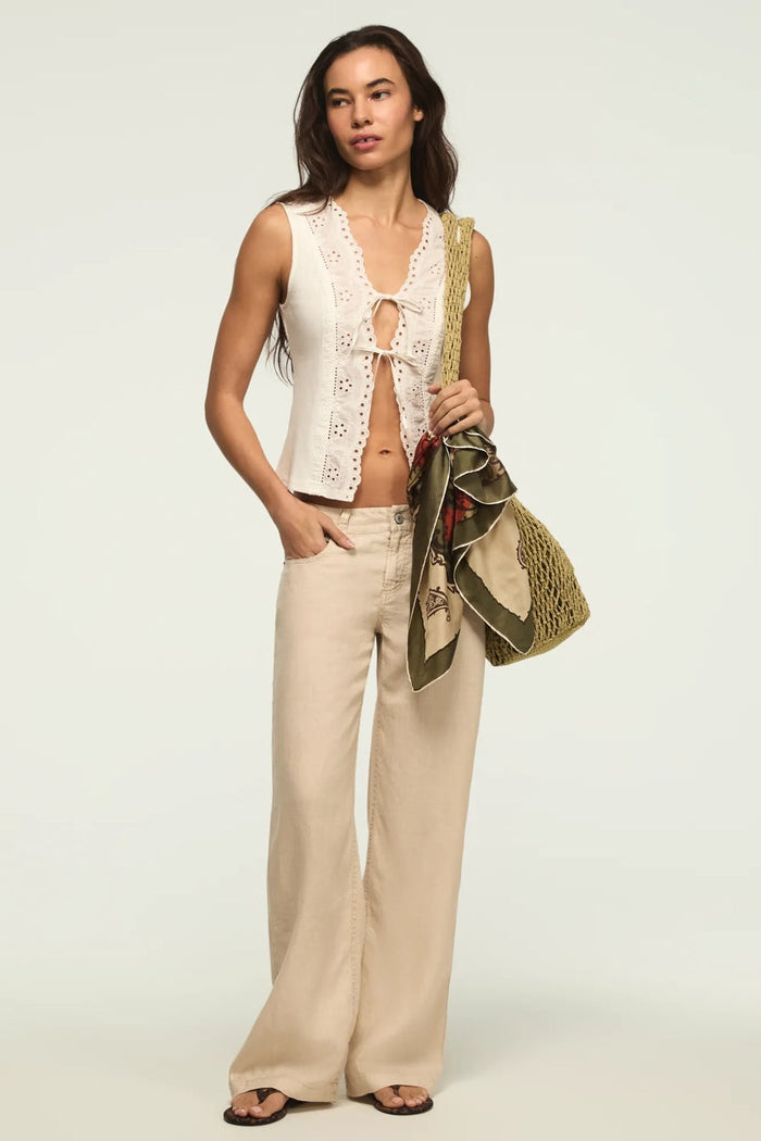 [168981-100] WOMENS LUCKY BRAND BAGGY LINEN WIDE LEG PANT - MOONSTRUCK rubbersoled