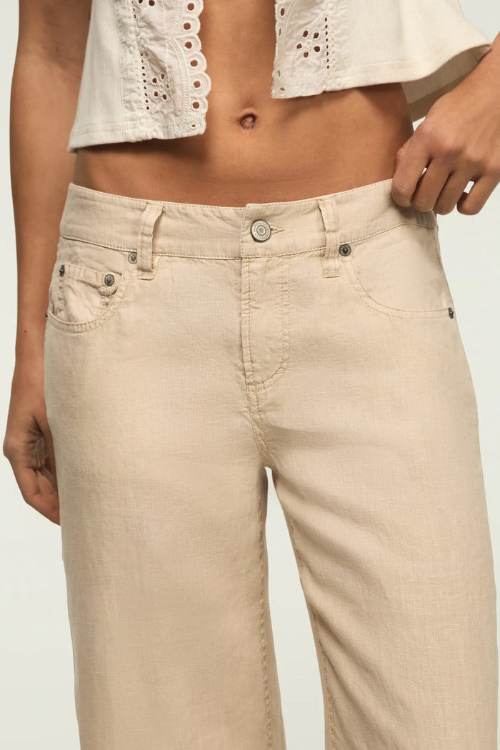 [168981-100] WOMENS LUCKY BRAND BAGGY LINEN WIDE LEG PANT - MOONSTRUCK rubbersoled