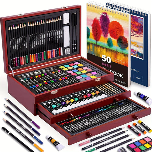175-Piece Deluxe Art Set – Crayons, Colored Pencils & Acrylic Paints in Wooden Case DailySale