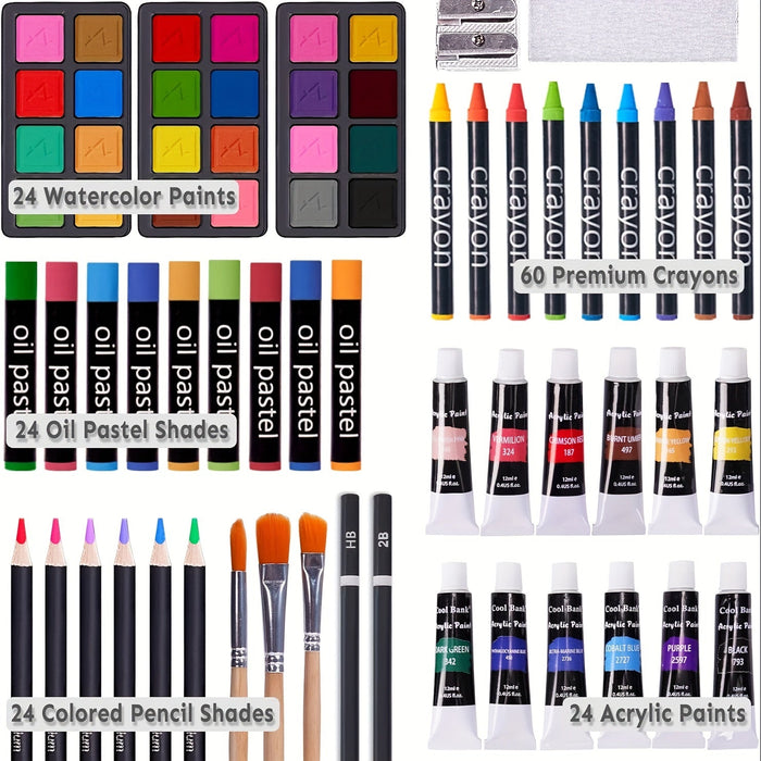 175-Piece Deluxe Art Set – Crayons, Colored Pencils & Acrylic Paints in Wooden Case DailySale