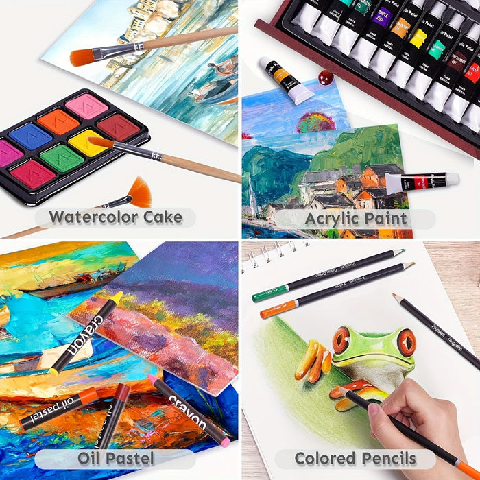 175-Piece Deluxe Art Set – Crayons, Colored Pencils & Acrylic Paints in Wooden Case DailySale