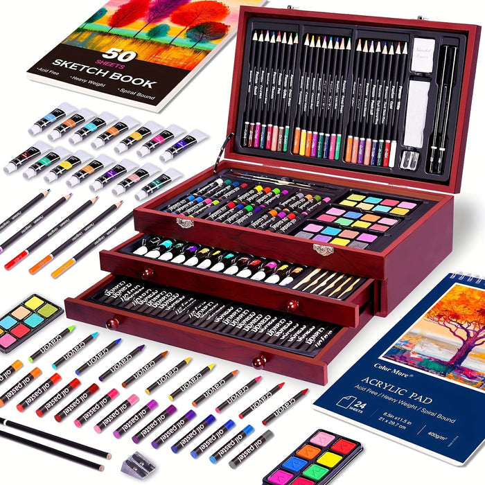 175-Piece Deluxe Art Set – Crayons, Colored Pencils & Acrylic Paints in Wooden Case DailySale