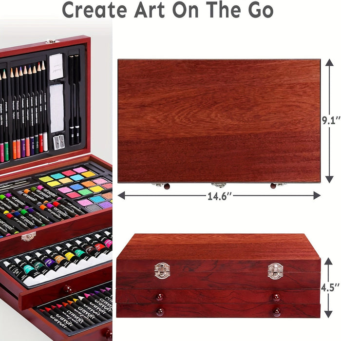 175-Piece Deluxe Art Set – Crayons, Colored Pencils & Acrylic Paints in Wooden Case DailySale