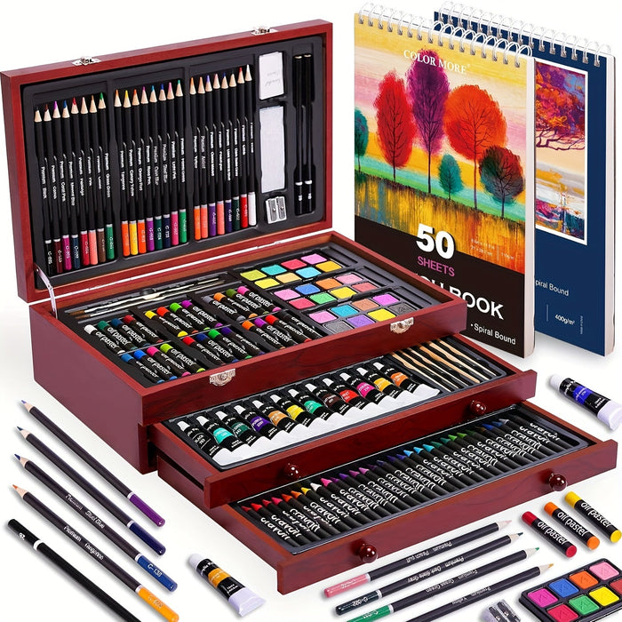 175-Piece Deluxe Art Set – Crayons, Colored Pencils & Acrylic Paints in Wooden Case DailySale