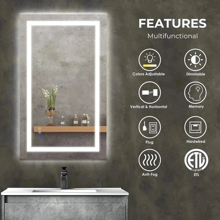20 x 28  Inch Center Glow LED Bathroom Mirror HAUSVITA