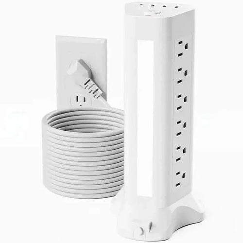 22-in-1 Power Strip Tower with 4 USB Ports & 9 AC Outlets, 10ft Extension Cable, 3-Color Night Light DailySale