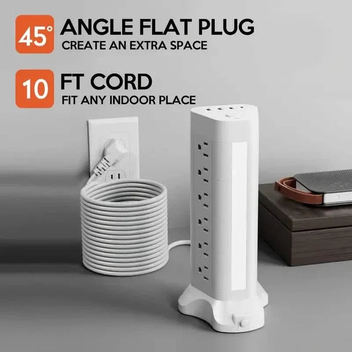 22-in-1 Power Strip Tower with 4 USB Ports & 9 AC Outlets, 10ft Extension Cable, 3-Color Night Light DailySale